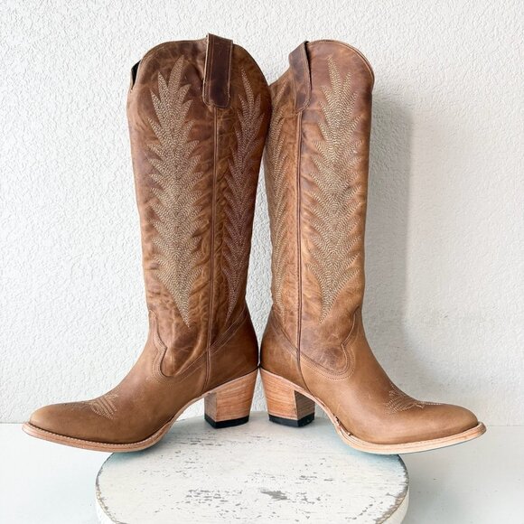 Lane JENTRY Knee High Womens Cowboy Boots 10 Brown Leather Western Cowgirl Tall - Picture 7 of 11
